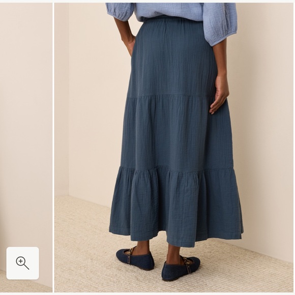 Pact Coastal Double Gauze Tiered Maxi Skirt in French Navy - Picture 3 of 10